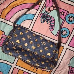 Y2k Denim Old Navy Heart Flower Brown Leather Mini  Bag 