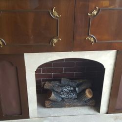 Vintage mid-century fireplace with bar and storage