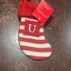 Knit Monogram LETTER U Mini 8" Christmas Stocking Striped Wondershop Home Decor