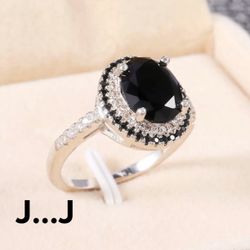 925 Sterling Silver Black Sapphire Ring