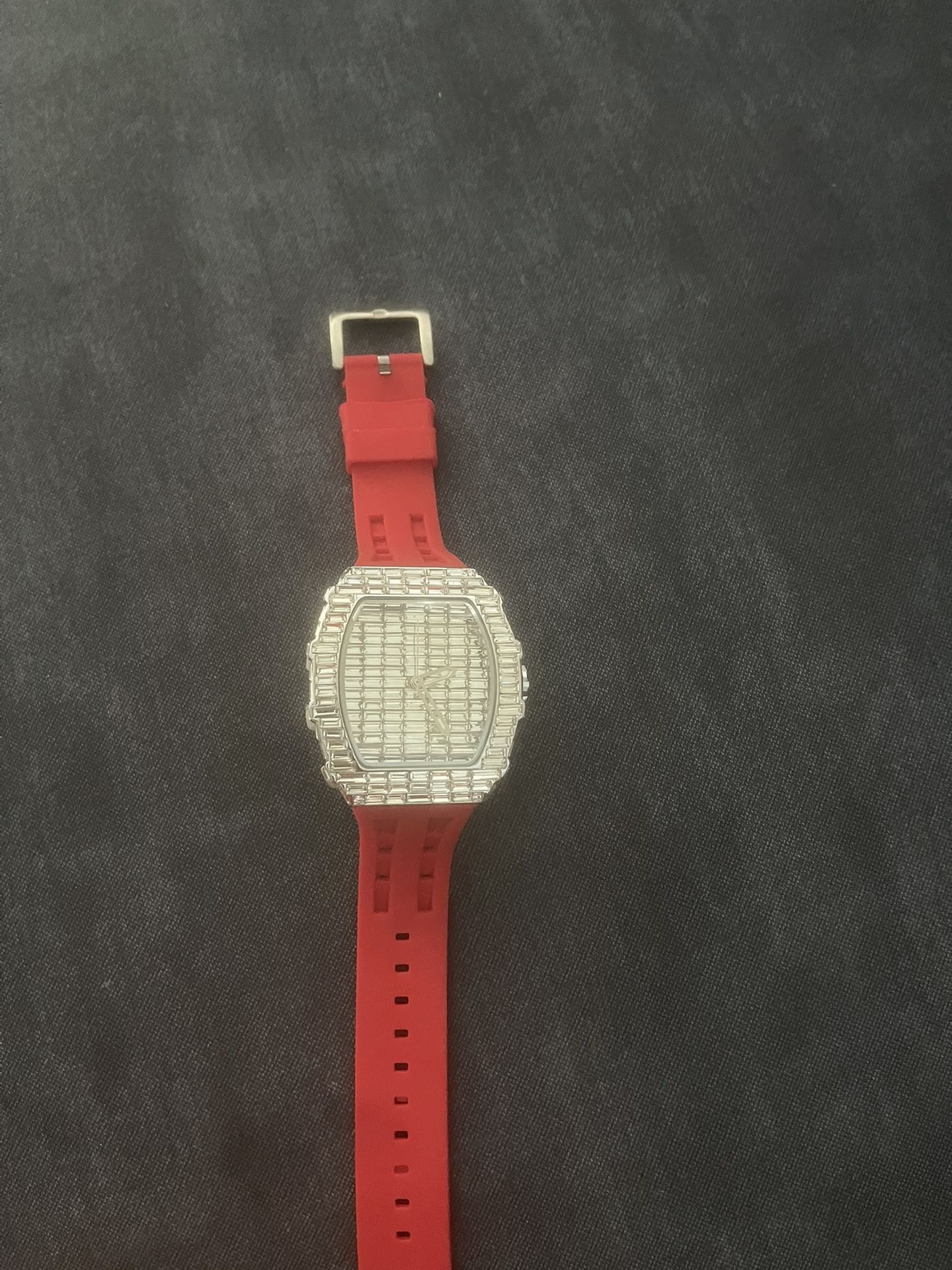 Silver Red Hand Watch