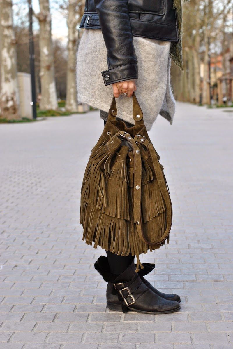 Gerard Darel Indie Fringed Suede Bucket Bag $495 Made in France