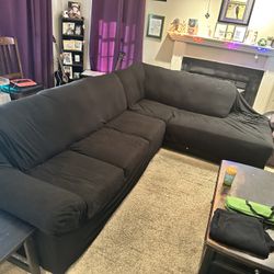 Black Faux Leather Sectional Sofa With Cover