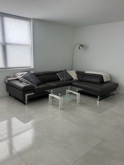Dark brown Leather Sectional Sofa with Chaise