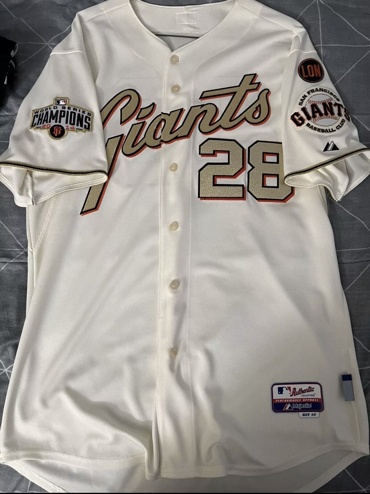 Rare Buster Posey 2014 San Francisco Giants World Series Ring Ceremony Game Authentic Jersey