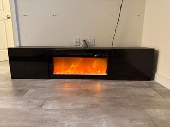 Black Gloss TV Stand with Electric Fireplace