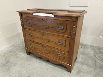 Vintage Campaign Style Solid Wood 3 Drawer Chest with Marble Insert Top