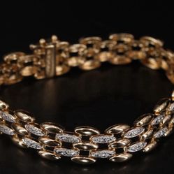 Sterling Silver - ROSS SIMONS 11mm Pave 7" Gold Tennis Bracelet - 25g