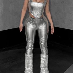 Fashion Nova Silver Pants Leggins de Mujer