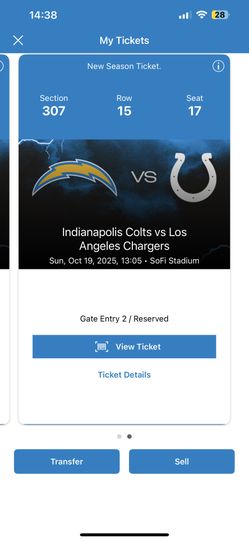 NFL chargers Vs colts SOFI Stadium