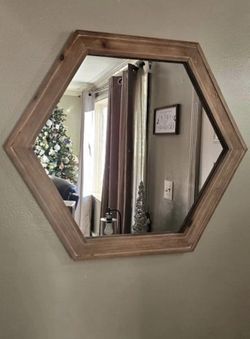 Hexagon Wooden Wall Mirror 24”