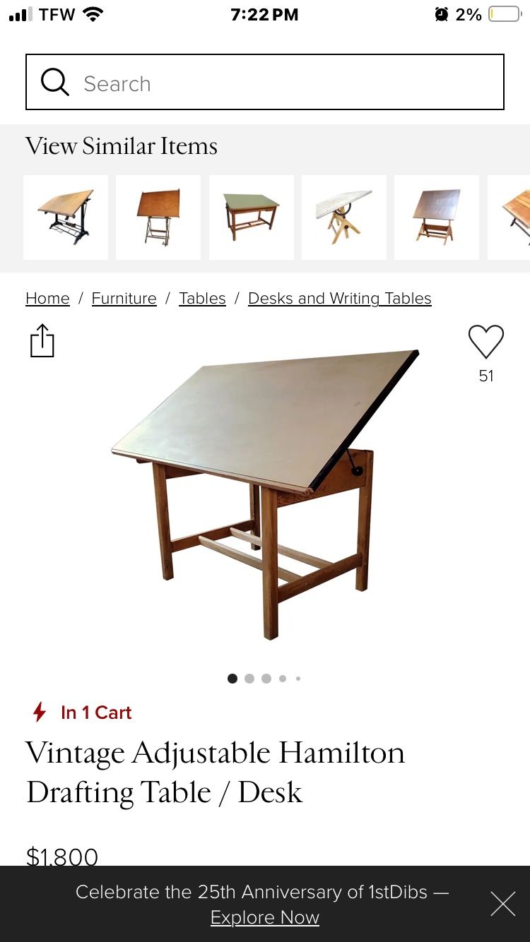 Hamilton Antique Drafting Art Folding Desk
