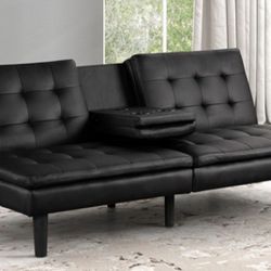 Brand New Black Leather Futon Sofa Sleeper 