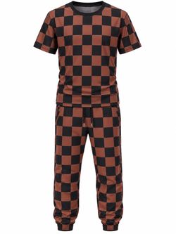 Brown Black Checkered T-Shirt and Jogger Set