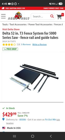 Delta 52 in. T3 Fence System for 5000 Series Saw - fence rail and guide