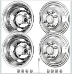 CIRONBOW 17" 8 Lug Wheel Simulators,Stainless Steel,4pcs Front and Rear Wheel Simulators,Hubcaps with Bolt Kit Fit for 2005-2025 Ford F350 Truck