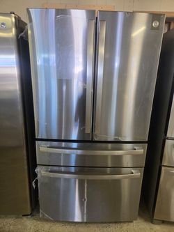 Ge Profile French Doors Refrigerator Stainless Steel Cabinet Deep new condition minor Cosmetic Issues warranty Financing With Snap If You Qualify