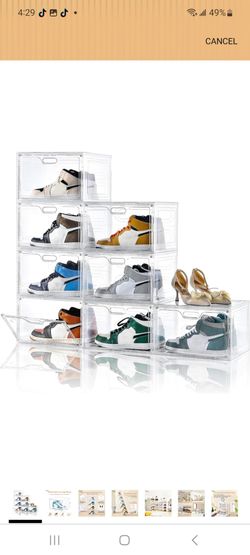 8 Pack Shoe Boxes Clear Plastic Stackable, Large Shoe Storage Organizer with Lids,Drop Side Shoe Containers for Entryway,Sneaker Storage Fit up to US 