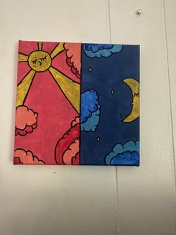 Sun And Moon Blue And Pink Painting 
