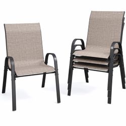 Outdoor Patio Chairs Set of 4 Stackable Dining Chairs All-Weather Textilene Furniture Set for Pool Deck, Backyard, Garden $60