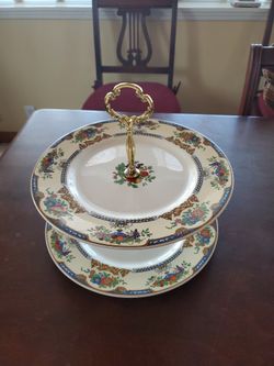 Vintage Myott Straffordshire Crown Ivory England 2 Tier Dinner Plates