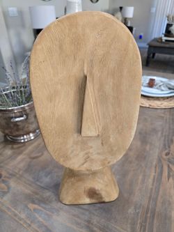 Abstract Wooden Face Head Sculpture
