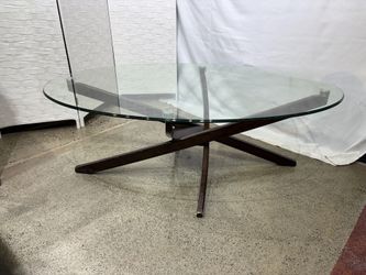 Oval Cocktail Table with Glass Top and Espresso Wood Base