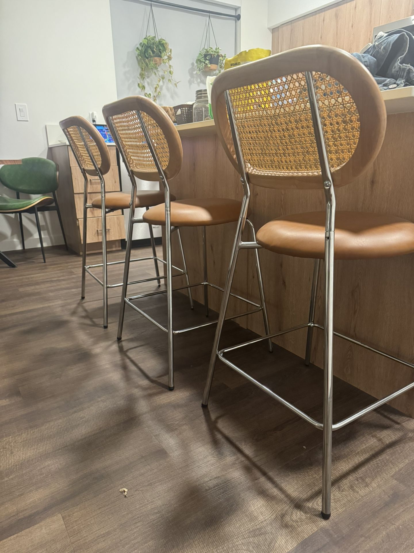 Set of 3 Whiskey Brown 24" Bar Stools – Great Condition