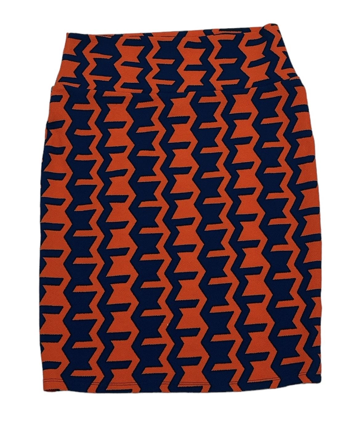 Lularoe Women’s Cassie Pencil Stretch Skirt Small Orange Navy Blue Pull On