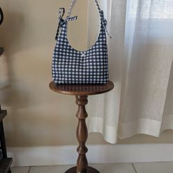 Custom Made 100% Cotton Blue Gingham, Shoulder Bag Purse 