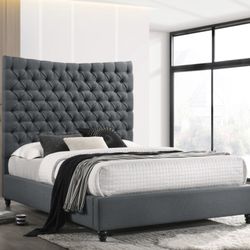 BRAND NEW CAL KING OR EASTERN KING DARK GREY LINEN BED FRAME 