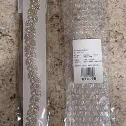 David's Bridal Silver Rhine Leaf And Pearl Belt For Brides