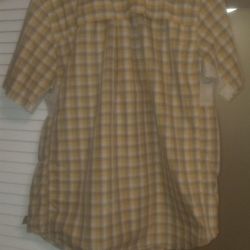 Plaid Yellow, Light Gray Cool Summer Casual Shirt, Size Medium 
