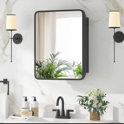 NEW Black Mirrored Medicine Cabinet – 14” x 18” – Recessed/Wall Mount