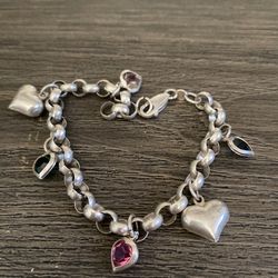 🌸🌺🌸HERMOSA PULCERA DE PLATA 925 CON PIEDRAS Y CORAZONES