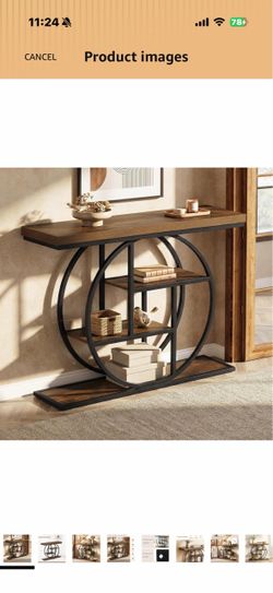 41" Industrial Console Table, 4-Tier Narrow Entryway Table, Retro with 3 Storage Shelves