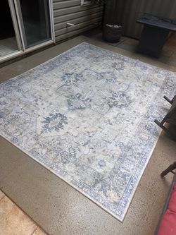 Large Blue and Cream Area Rug