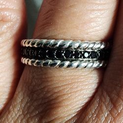 Black Spinel 950 Sterling Silver Ring