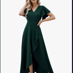 Split Elegant V Neck Wrap Ruffle Wedding Guest Dresses