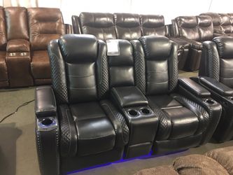 Black 2PC Power Reclining Sofa and Loveseat Set