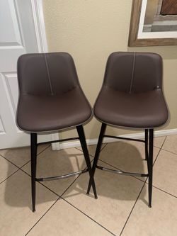 Set of 2 Brown Faux Leather Bar Stools