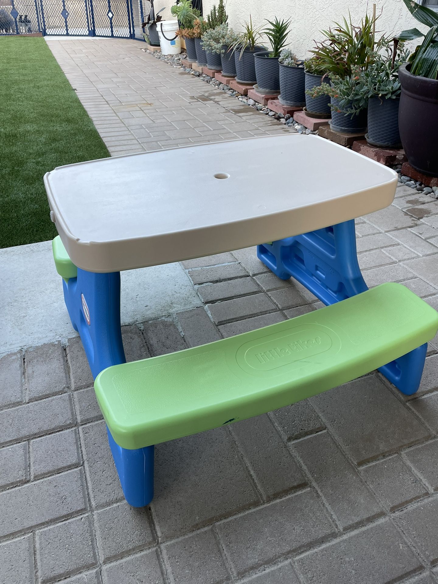 Used Little Tikes Picnic Table Bench Blue And Green Color