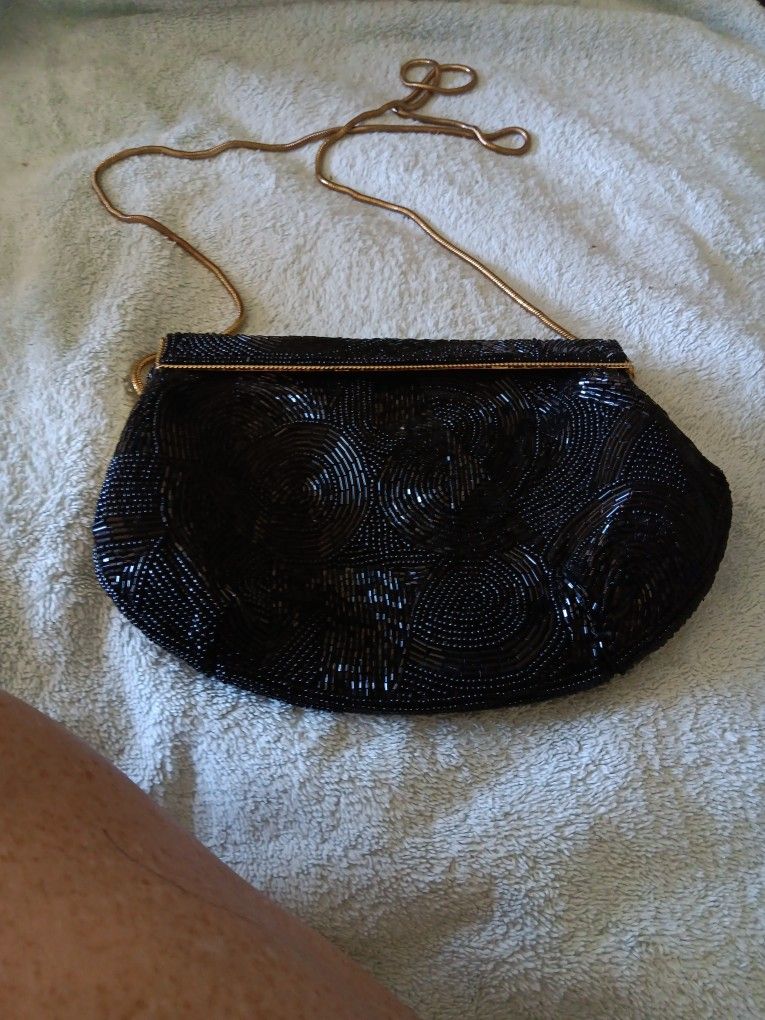 Black Beaded Evening Bag Circa 1945