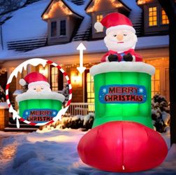 New 6FT Animated Up/Down Santa In Stocking Christmas Inflatable