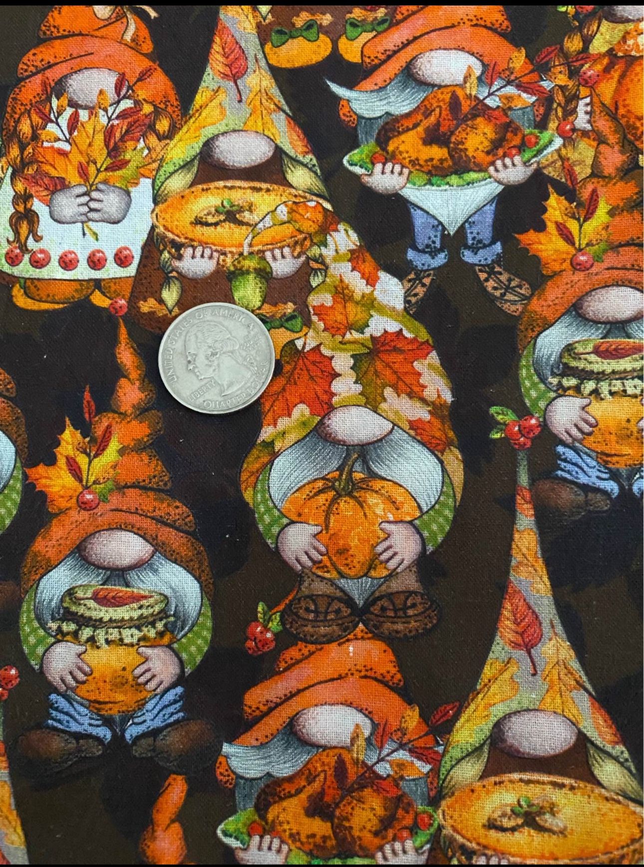 Fabric cotton cloth material GNOME fall autumn pumpkin season sewing quilting crafting
