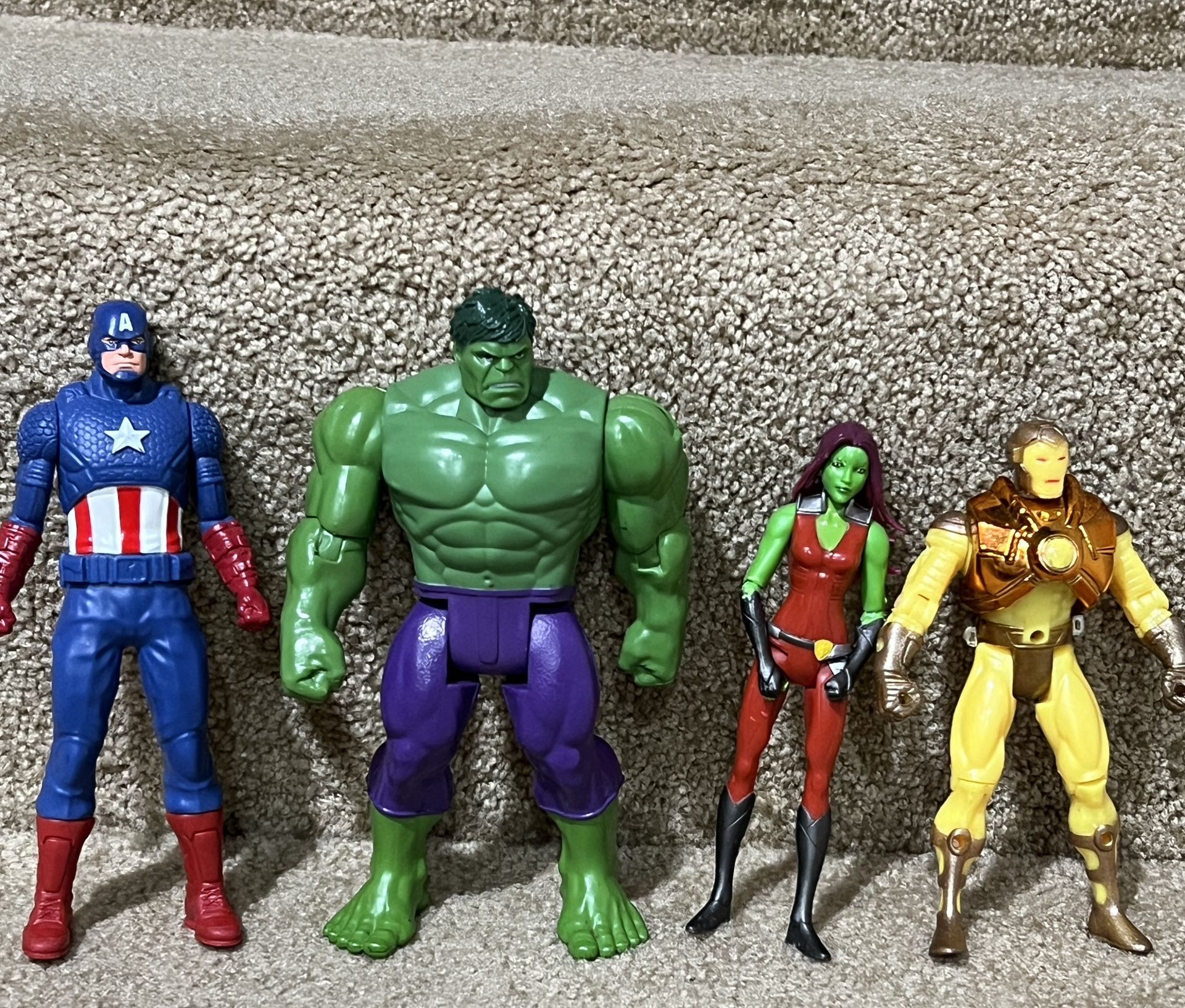 Marvel lot of 4 figures 6” Hulk Gold Ironman Gamora Captain America
