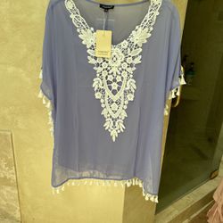 Swim Suit Cover Up -Lilac with Cute Lace S-M