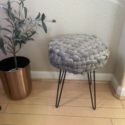 TUFTED WOVEN VANITY VELVET FOOT STOOL POUF GRAY SMALL