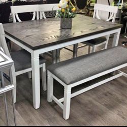 ✅️✅️6-Pc Dining Set
Table + 4 Chairs + Bench✅️