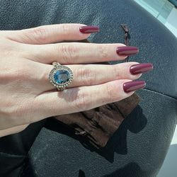 New Le Vian LeVian 14kt Rose Gold Deep Sea Blue Topaz and Nude and Chocolate Diamonds Statement Ring size 7 $800